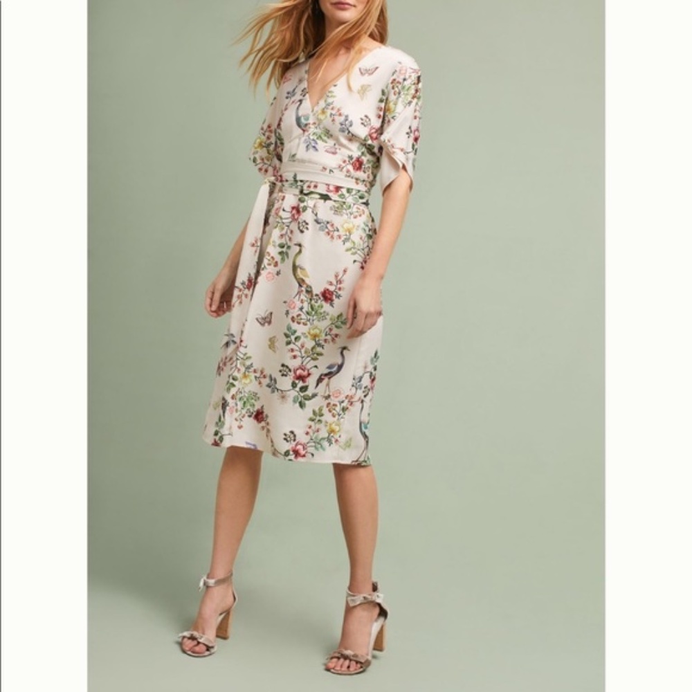 Anthropologie Cream Avian Kimono Midi Dress Sz M